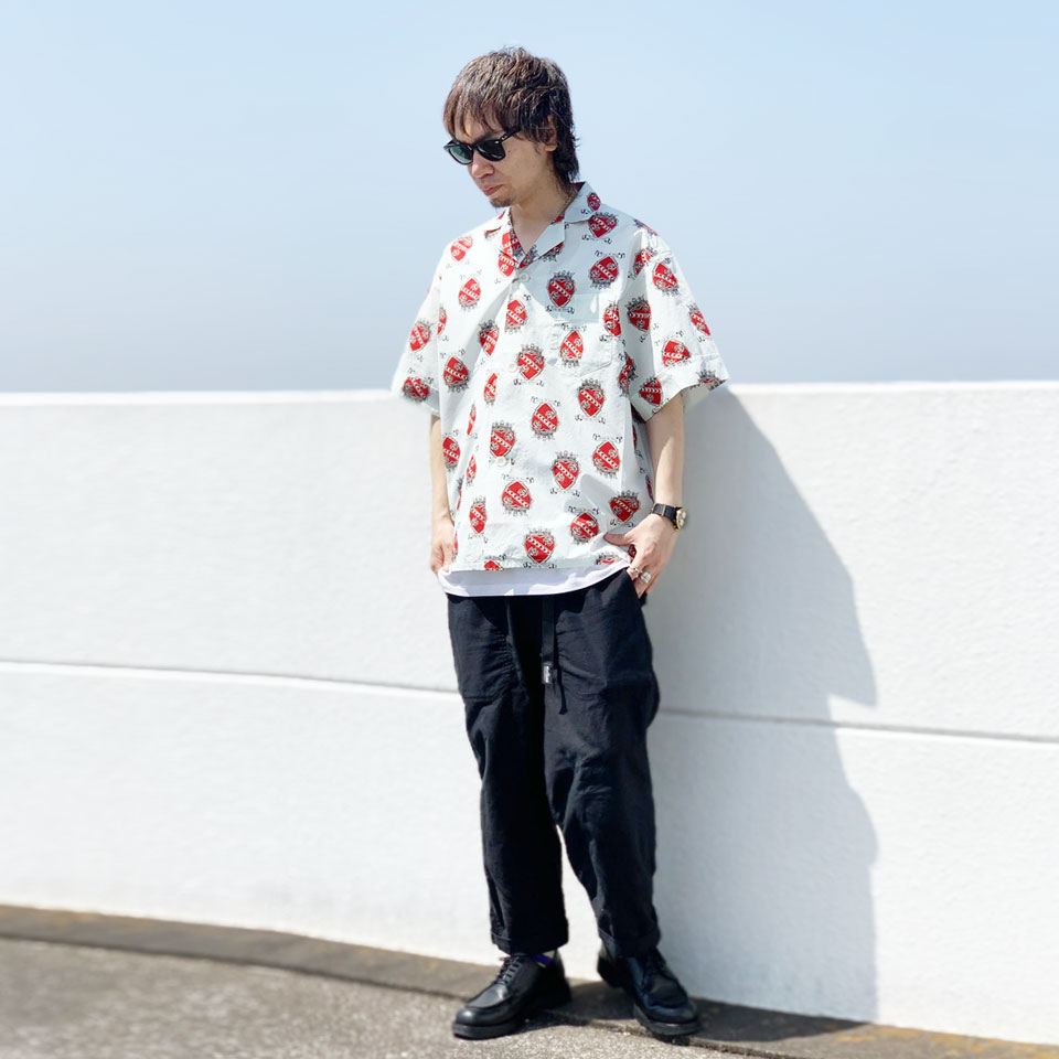 タウンクラフト TOWNCRAFT パジャマシャツ HEART PRINTED PAJAMA SHIRT 半袖シャツ 総柄シャツ カートコバーン  KURT COBAIN ホワイト 白 WHITE