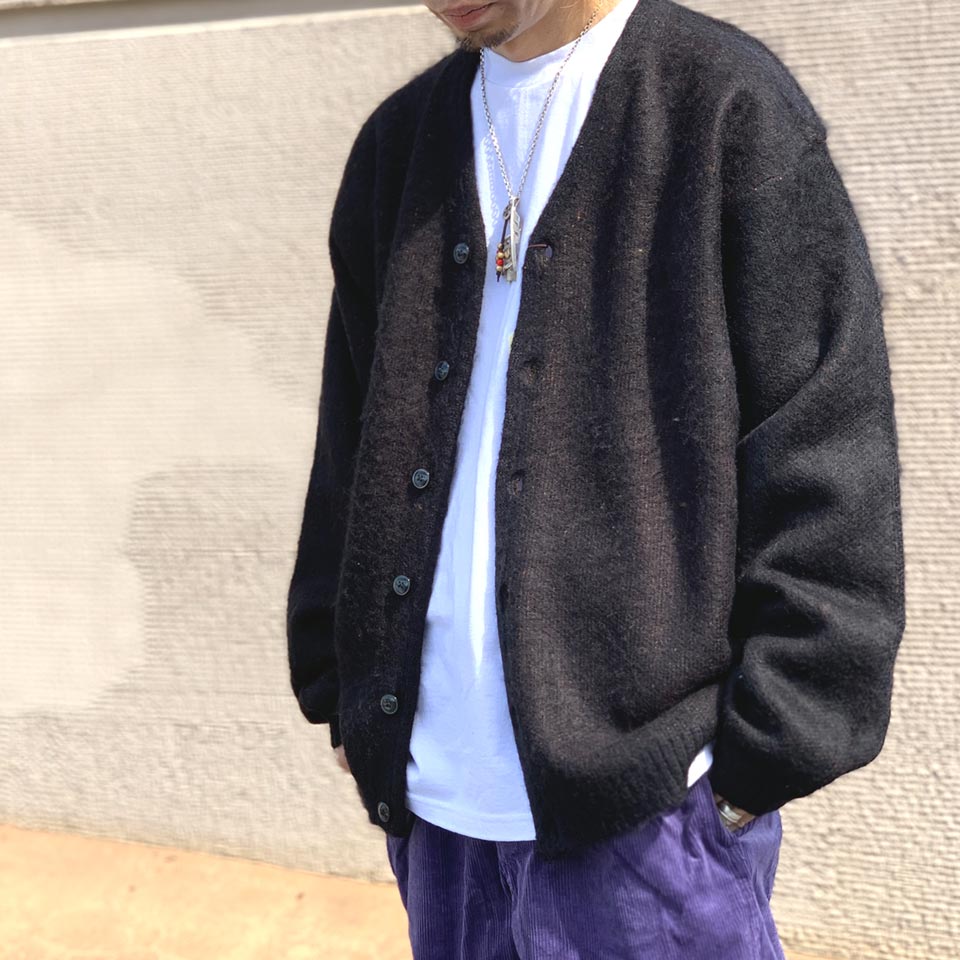 全3色 タウンクラフト TOWNCRAFT シャギーカーディガン SOLID SHAGGY CARDIGAN モヘア ブラック グリーン パープル 紫  黒 緑 BLACK GREEN PURPLE