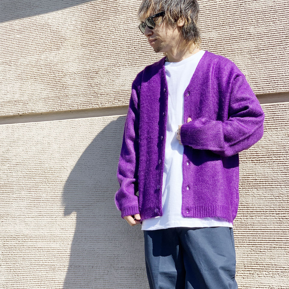 全3色 タウンクラフト TOWNCRAFT シャギーカーディガン SOLID SHAGGY CARDIGAN モヘア ブラック グリーン パープル 紫  黒 緑 BLACK GREEN PURPLE