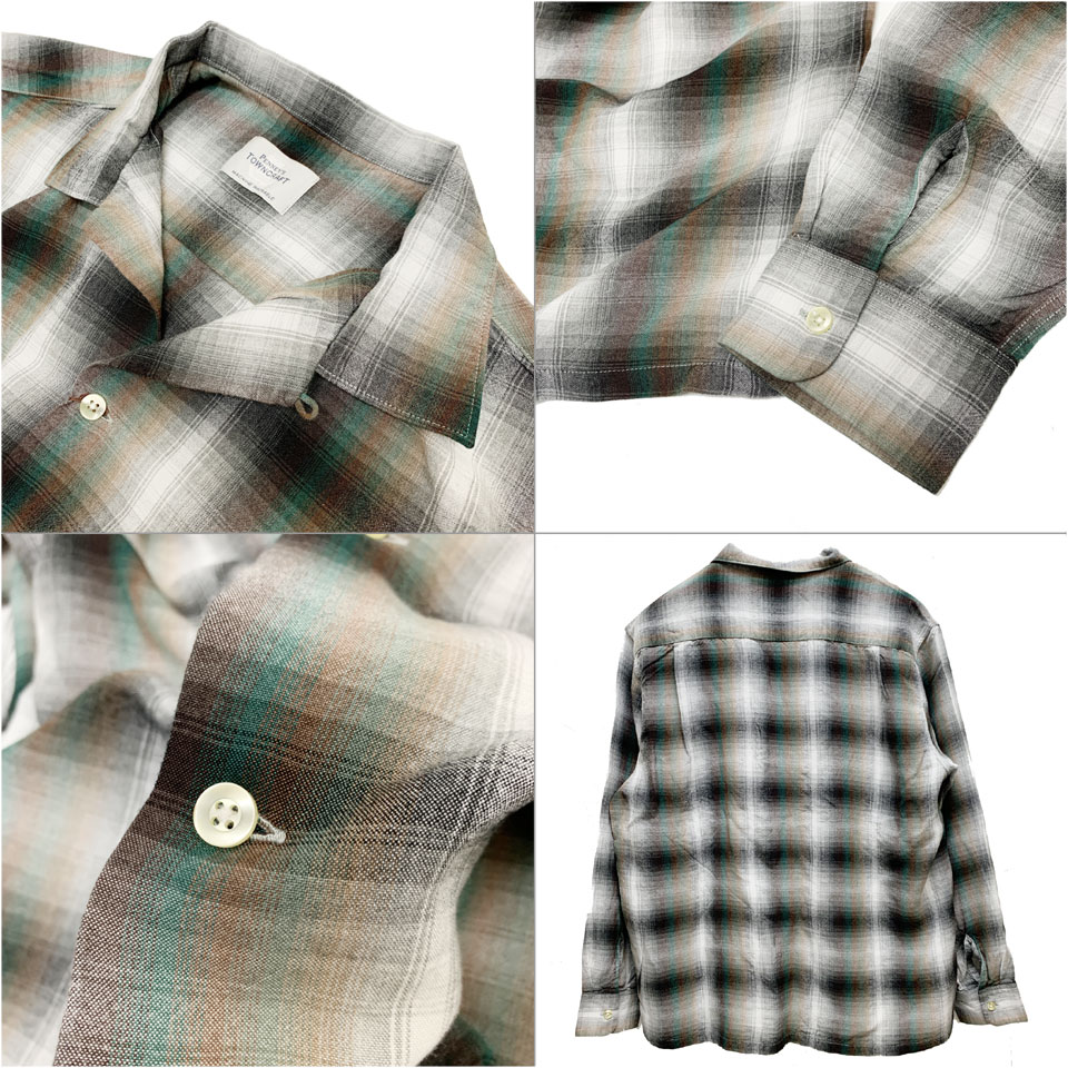全2色 タウンクラフト TOWNCRAFT オンブレチェックシャツ ネルシャツ 60S OMBRE LOOP COLLAR SHIRT レーヨンシャツ  ホワイト/ブラック グリーン 日本製