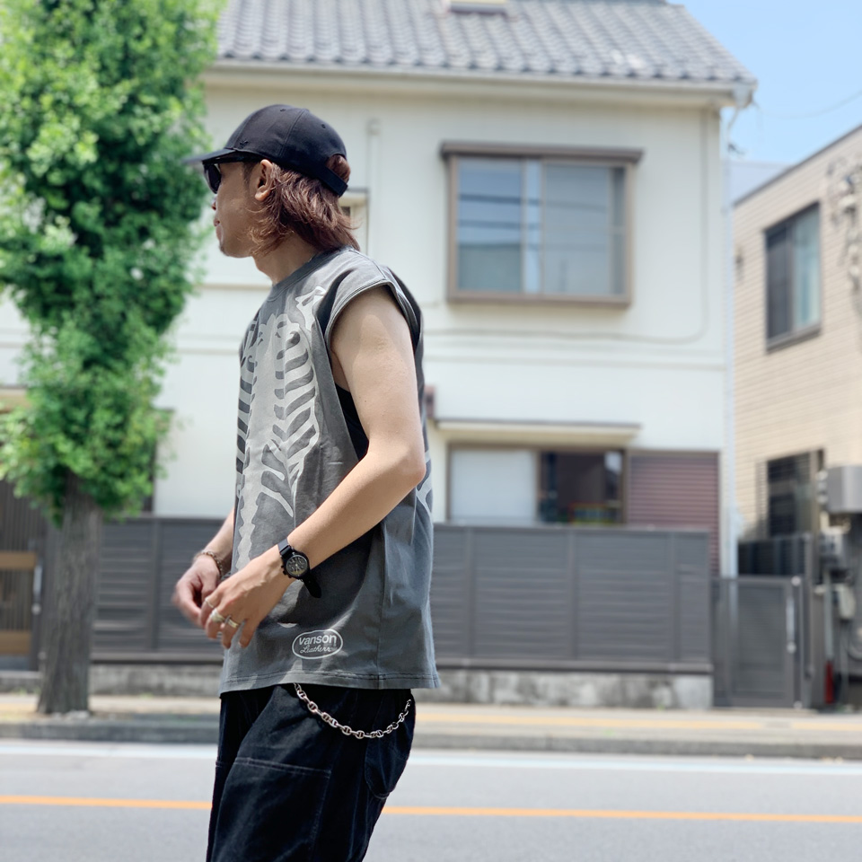 VANSON バンソン ノースリーブ Tシャツ BONE PIGMENT DYED NO