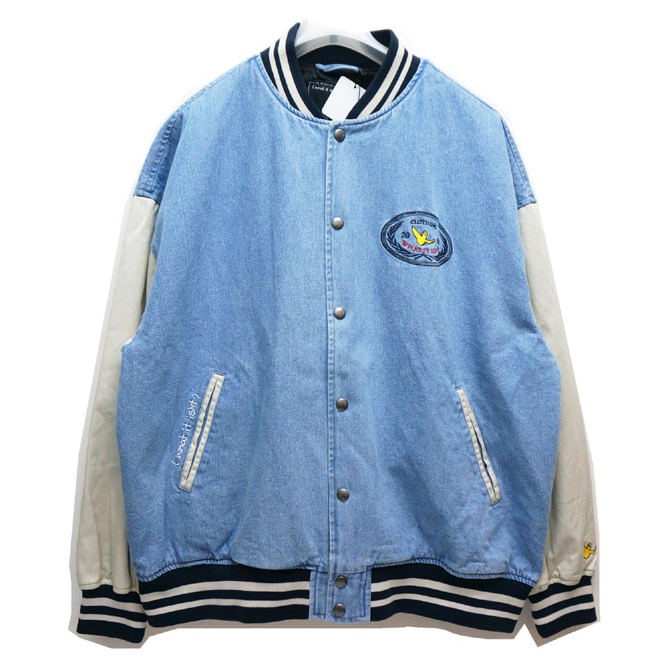 SALE セール ワット イット イズント （What it isNt）ART BY MARK GONZALES マークゴンザレス デニムスタジャン  DENIM STADIUM JACKET 切り替え ライトブルー