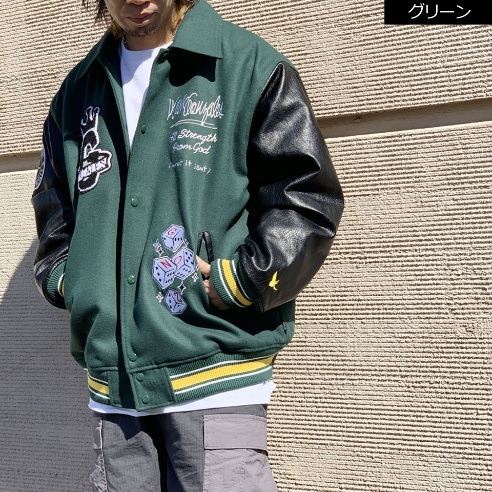 SALE セール 全2色 What it isNt）ART BY MARK GONZALES マークゴンザレス スタジャン スタジアムジャケット  BALL STADIUM JACKET ブラック グリーン 2H5-63820