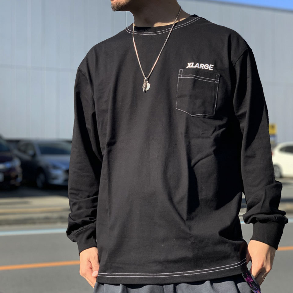 エクストララージ XLARGE ロンT Tシャツ CONTRAST STITCH L/S Tee ブラック 黒 BLACK