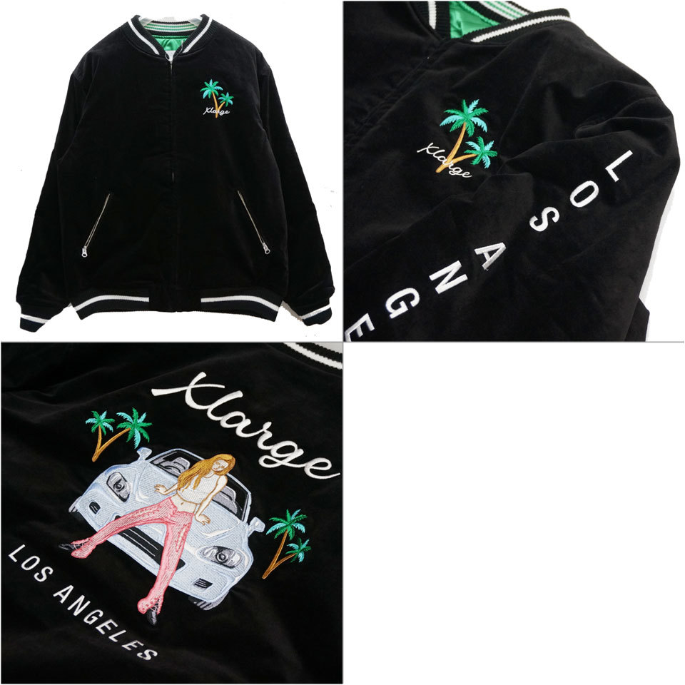 エクストララージ XLARGE スーベニアジャケット スカジャン リバーシブル REVERSIBLE FLAG GAL SOUVENIR JACKET  グリーン/ブラック 黒 緑