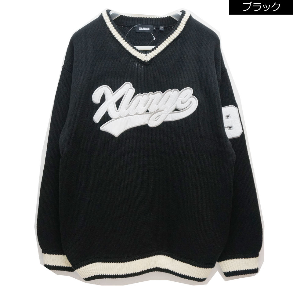 SALE セール 全2色 エクストララージ XLARGE ニット セーター LINE V NECK KNIT Vネック ブラック ネイビー 黒 紺  BLACK NAVY 101223015003