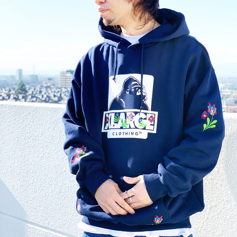 SALE セール 全2色 エクストララージ XLARGE パーカー FLOWER OG PULLOVER HOODED SWEAT フーディー  ブラック ネイビー BLACK NAVY 黒 紺 101224012007