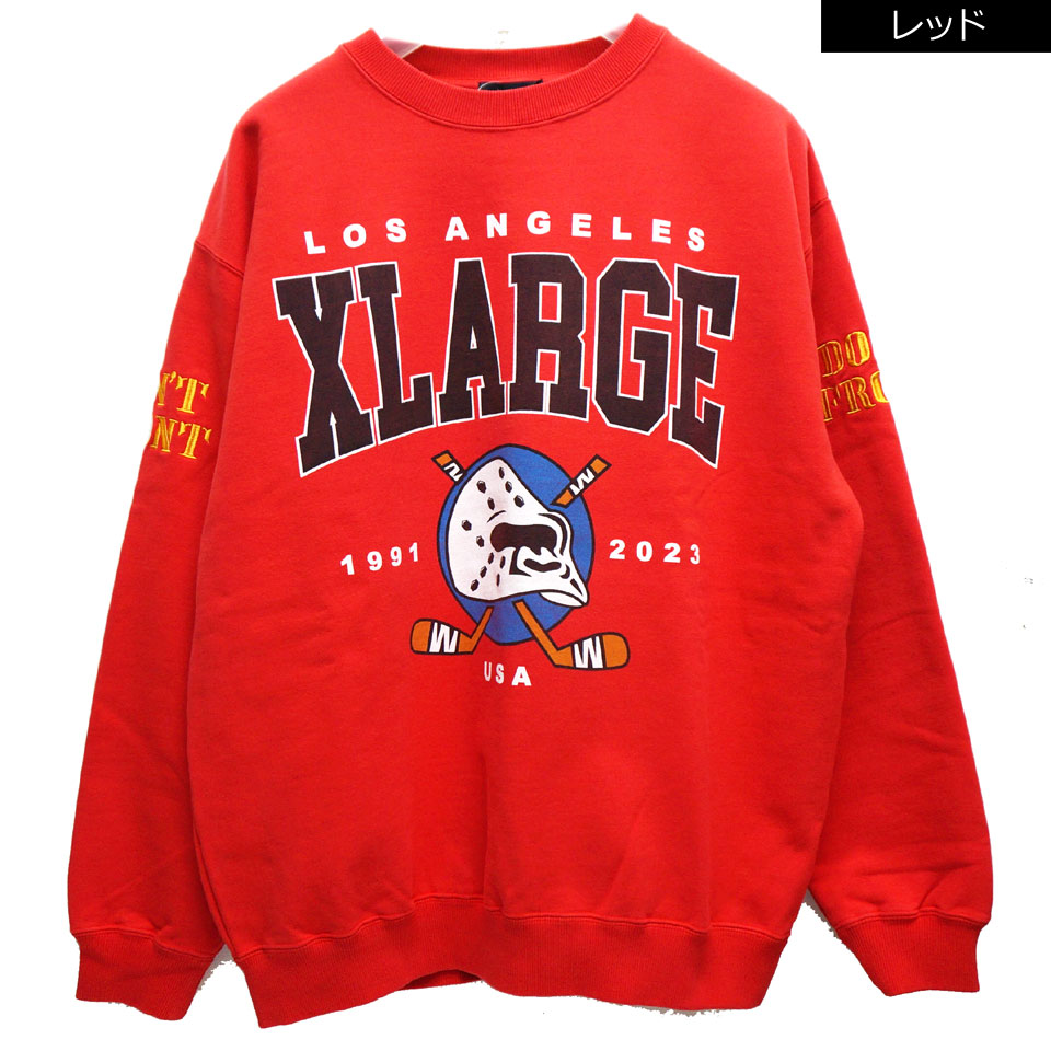 全2色 エクストララージ XLARGE クルースウェット トレーナー HOCKEY CREWNECK SWEAT レッド グリーン RED GREEN  赤 緑 101231012004