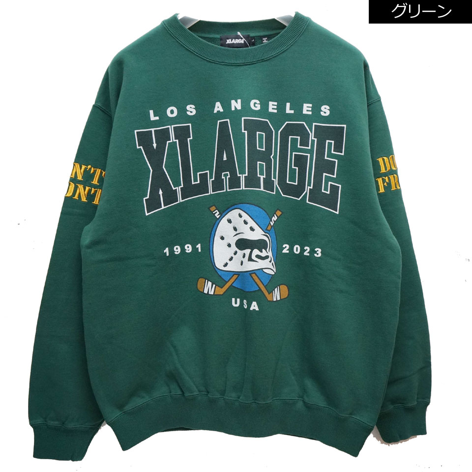 全2色 エクストララージ XLARGE クルースウェット トレーナー HOCKEY CREWNECK SWEAT レッド グリーン RED GREEN  赤 緑 101231012004