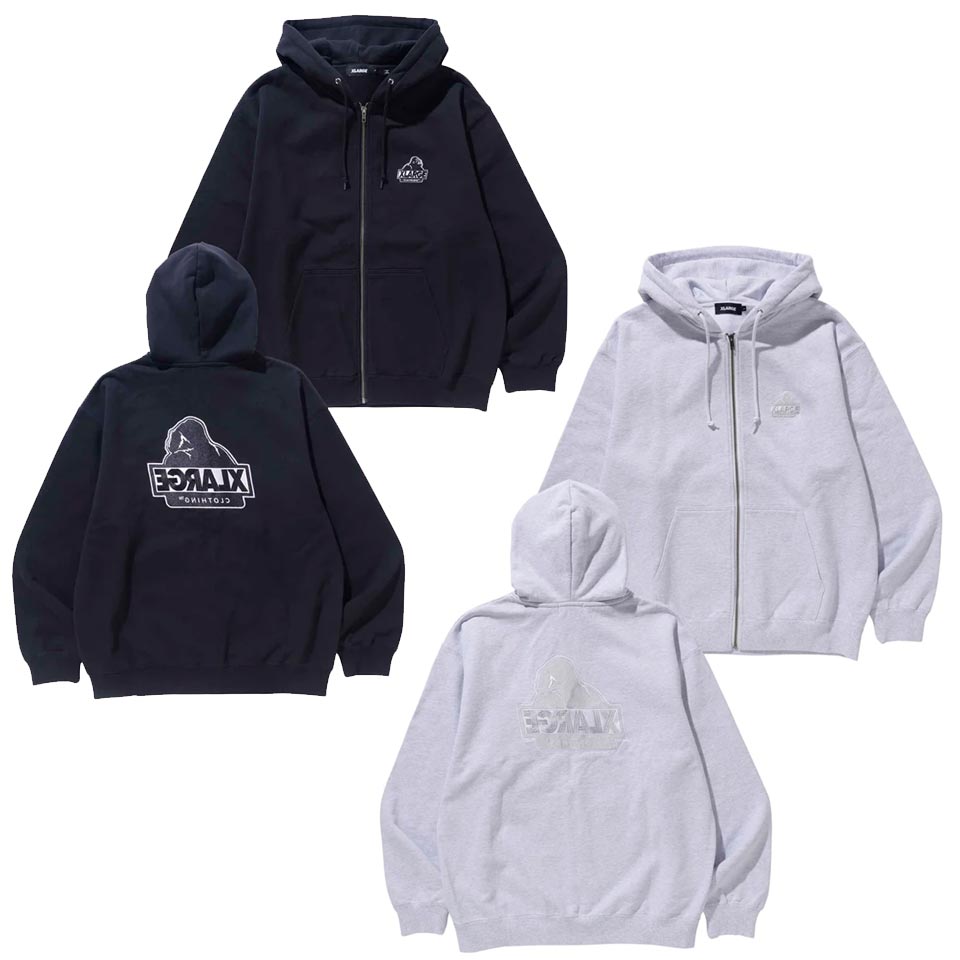 全2色 エクストララージ XLARGE ジップパーカー BACKSIDE SLANTED OG ZIP HOODED SWEATSHIRT フーディー  ブラック アッシュグレー BLACK ASH 黒 灰色