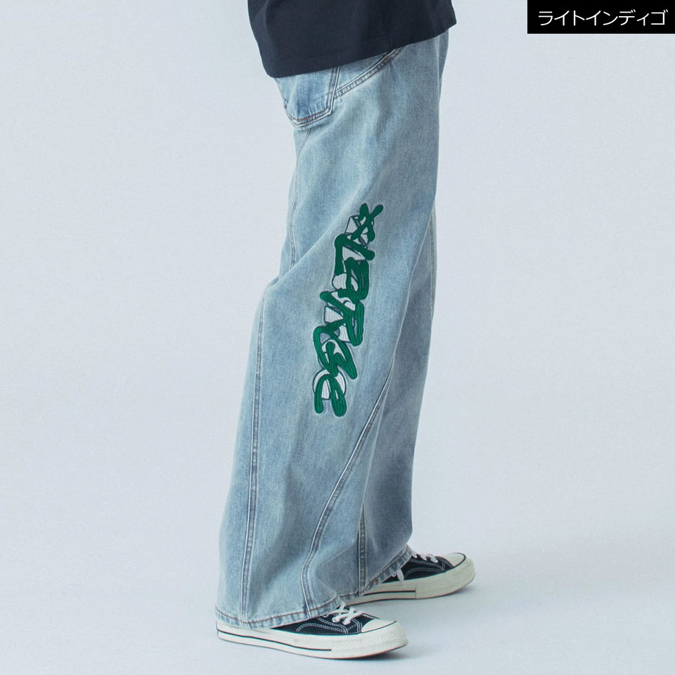 XLARGE エクストララージ　ダメージ加工　デニムパンツ　ジーンズ　W32 エクストララージ（XLARGE）（メンズ）ケミカル ワイド デニム