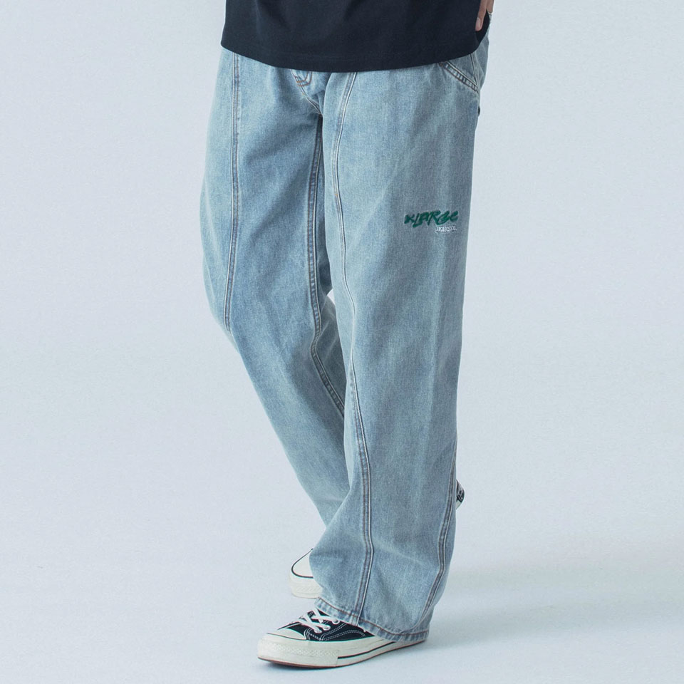 XLARGEブラックデニムパンツ XLARGE エクストララージ デニムパンツ パッチワークデニム