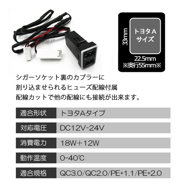 車 USBポート 増設 汎用 スイッチホール 急速充電 QC3.0 埋め込み 2ポート パーツ｜mr1｜03