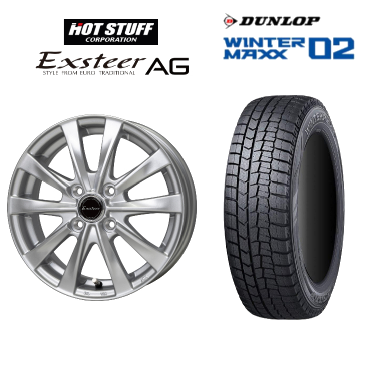 2024年製 ダンロップ WM02 155/65R14 75Q＆Exsteer AG 4.5-14 4/100  +45◆軽自動車用スタッドレスタイヤホイールセット