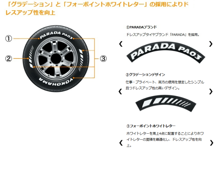 PARADA PA03 【4本set】ヨコハマ 215/70R15C 109/107S ホワイトレター