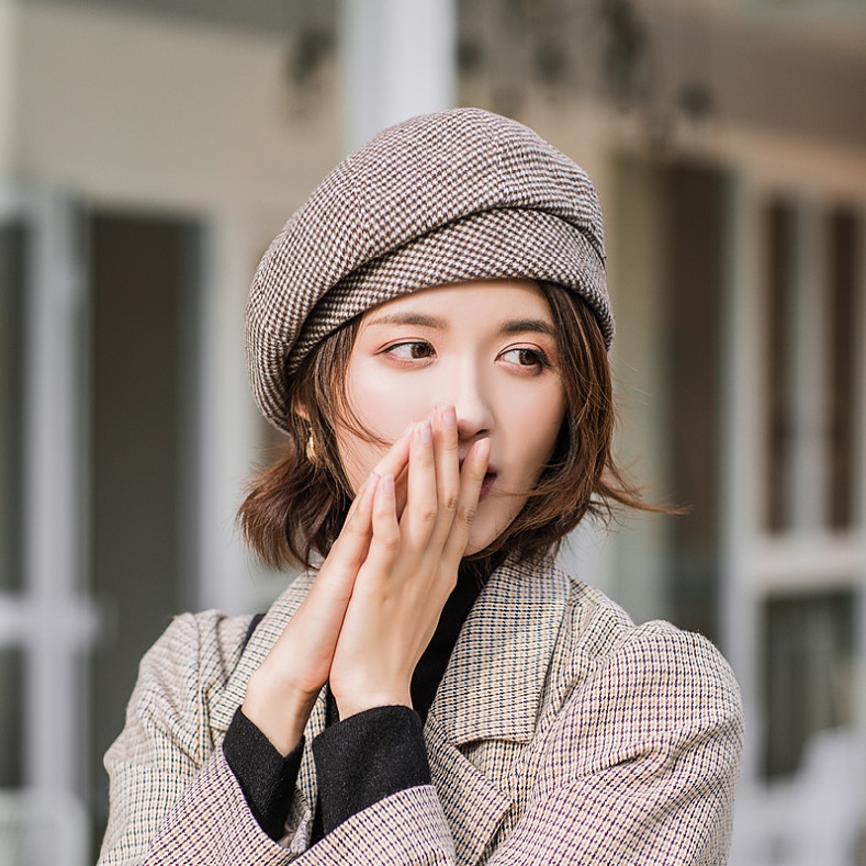 ベレー帽  レディース帽子 ハット  防寒 小顔効果 春秋冬 バスクベレー帽　オシャレ　頭周囲56-58CM　ファッション小物　母の日 千鳥 小格子 通勤 通学 |  | 05