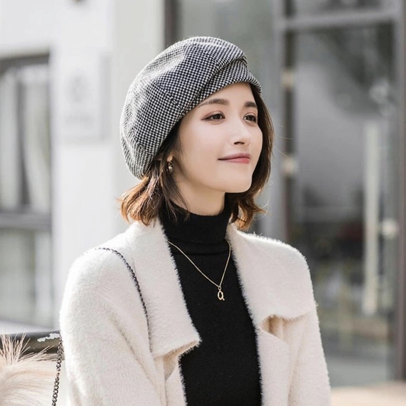 ベレー帽  レディース帽子 ハット  防寒 小顔効果 春秋冬 バスクベレー帽　オシャレ　頭周囲56-58CM　ファッション小物　母の日 千鳥 小格子 通勤 通学 |  | 02