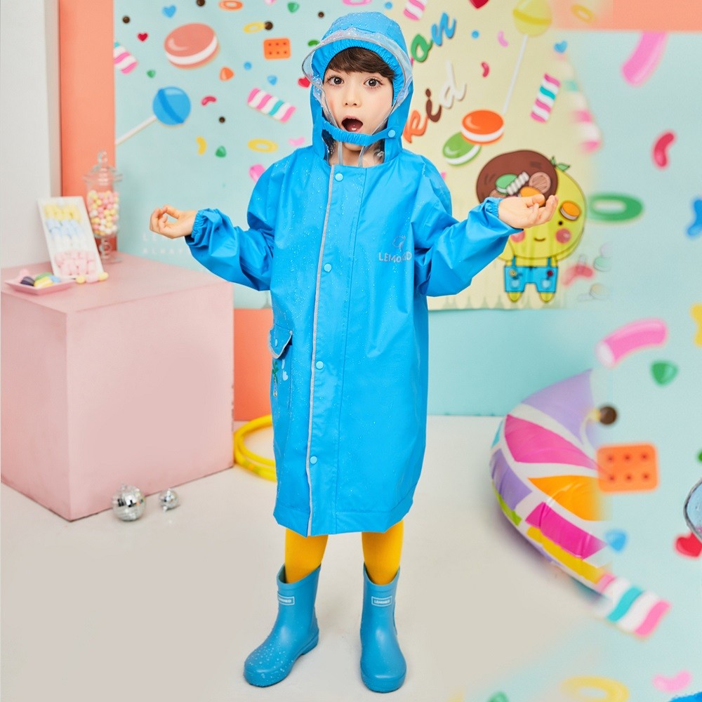 子供用 Raincoat キッズ 雨具 通学 携帯ポーチ ブルー カッパ 防水 L