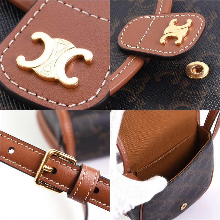 【CELINE】ミニ ブザス トリオンフキャンバス＆カーフスキン CELINE】ショルダーバッグ♪トリオンフキャンバス ミニ ブザス