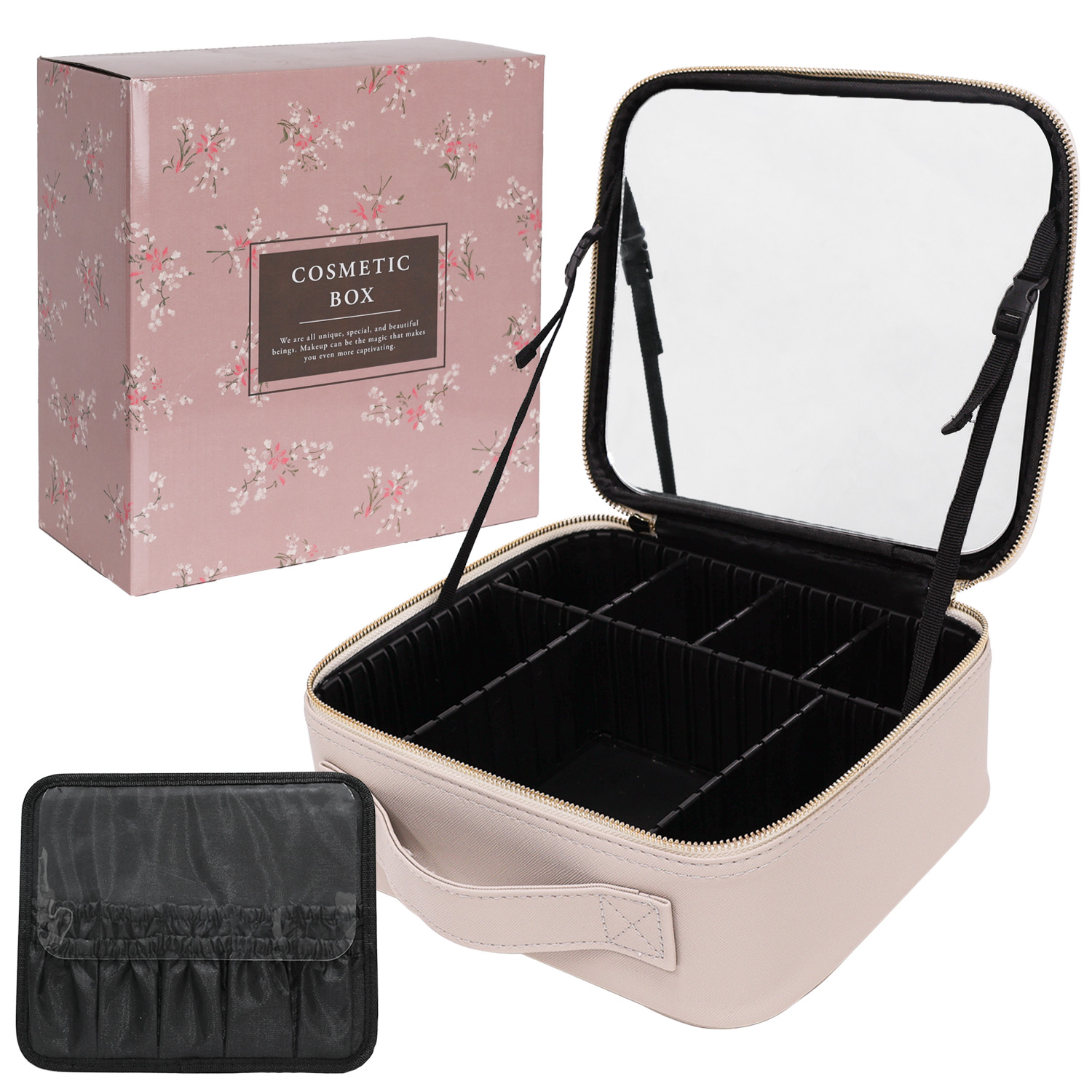 コスメボックス メイクボックス 鏡付き ミラー付き 大容量 大きめ