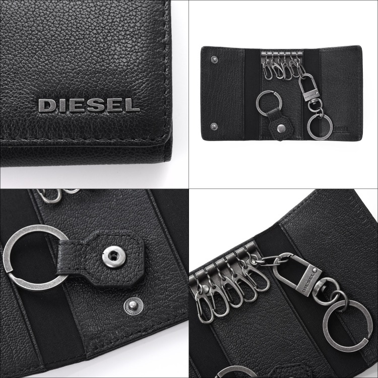 ディーゼル DIESEL キーケース メンズ 6連キーケース キーリング レザー ロゴ ブラック 名入れ X06626 P0396 プレゼント ギフト