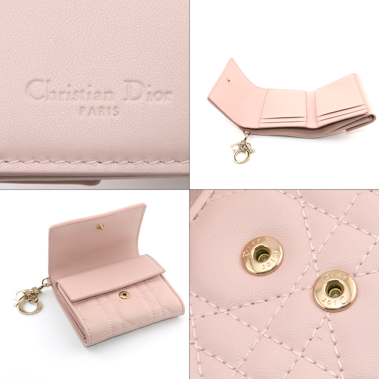 【純正ラッピング済】ディオール Dior LADY DIOR ロータスウォレット 小銭入れ 三つ折り 財布 チャーム S0181ONMJ_M900  ミニ財布 レディース ブランド