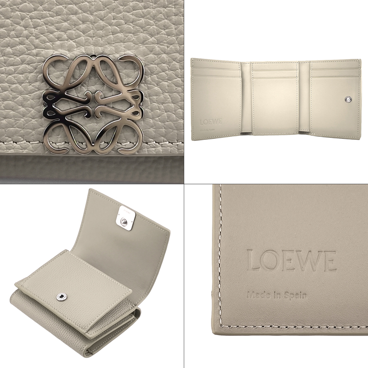 LOEWE 三つ折り財布 グレージュ　ベージュ ライトグレー　レザー LOEWE（ロエベ） 財布 レディース ブランド 三つ折り財布 レザー