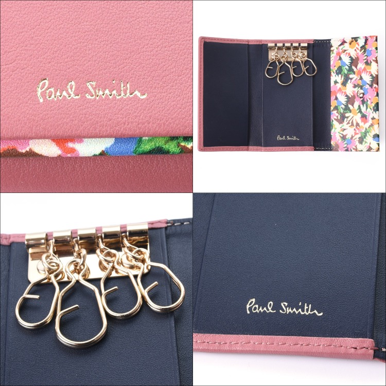 ポールスミス Paul Smith キーケース 4連キーケース マーガレットプリントトリム 牛革 レザー 名入れ LV3PNW0561/BPW561  レディース プレゼント ギフト