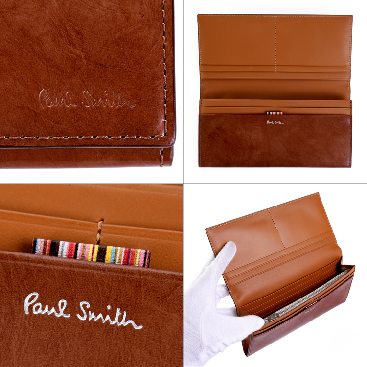 〇〇Paul Smith ポールスミス レザー 長財布 レッド x ブラウン ポールスミス 財布 長財布 L字ファスナー ブリック(レンガ色) Paul