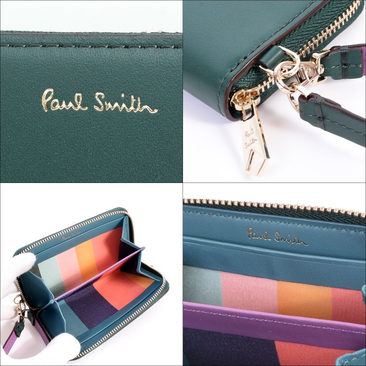 ポールスミス 牛革 長財布 小銭入れ カードケース 多収納デザイン ブルー Paul Smith 【名入れ】ポールスミス サプルレザーAW23 カード
