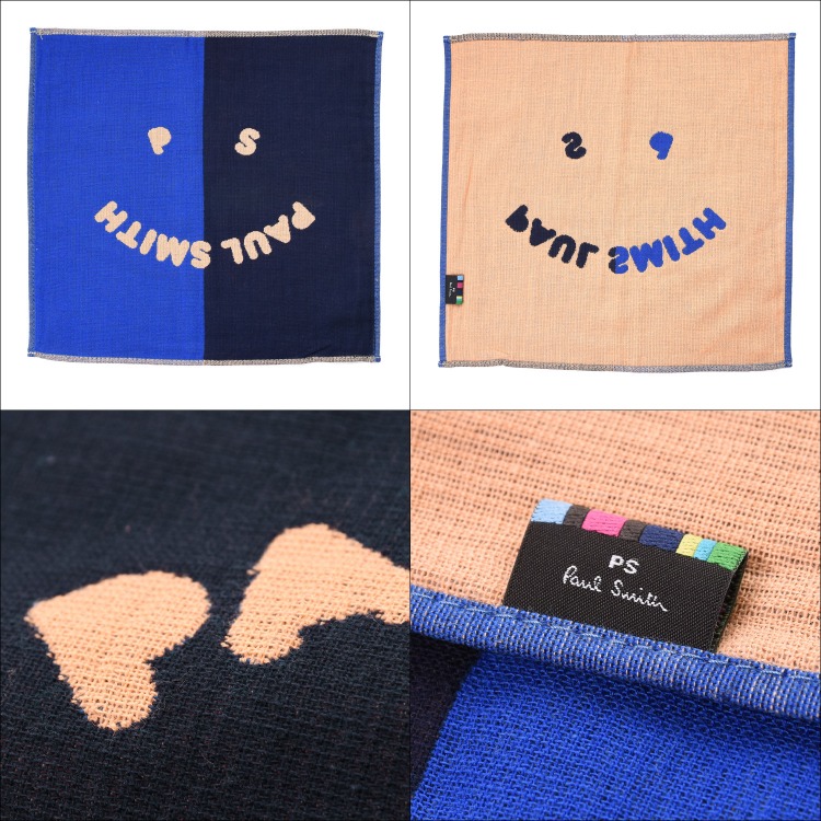 ポールスミス Paul Smith ハンカチ タオル コットン 綿 100％ タオル地 パイル地 PS Paul Smith Happy ロゴ  シンプル ハンカチタオルプレゼント ギフト