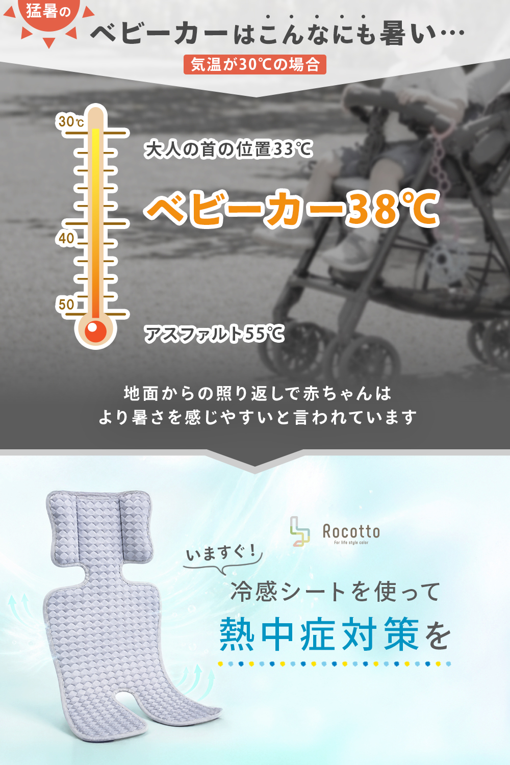 Rocotto（ロコット） ベビーカーシート 冷感 夏 ひんやり 4WAY 接触冷
