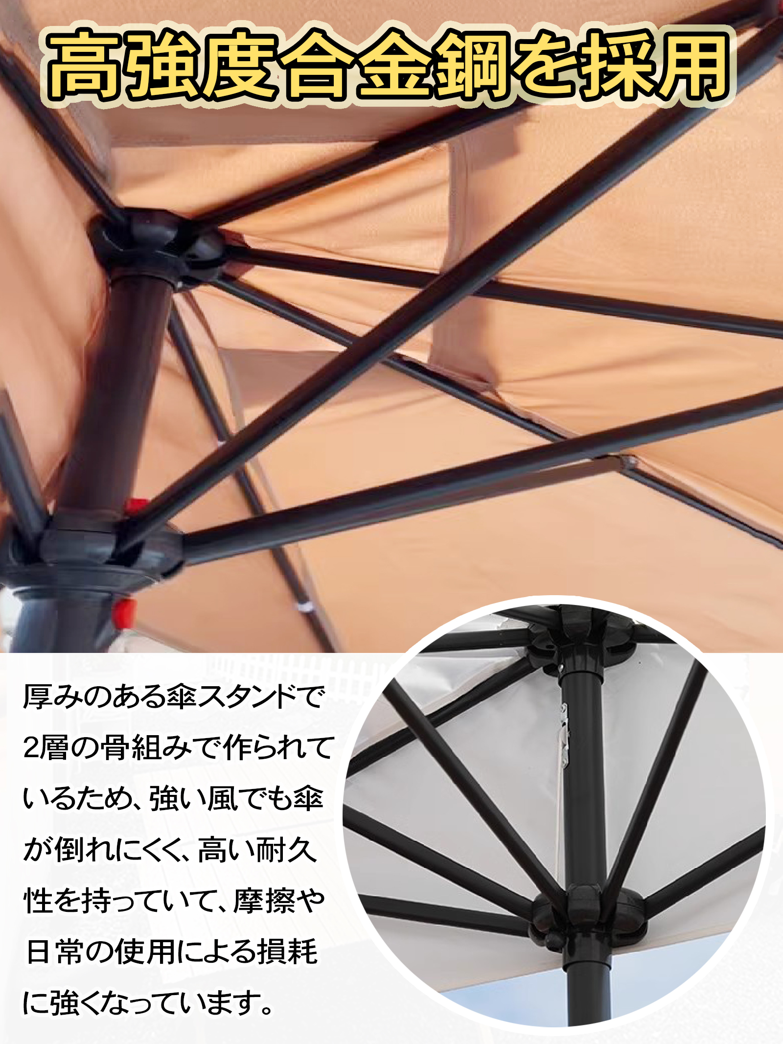 ガーデンパラソル 長方形 パラソルベース 半円パラソル 大型 ハンドル