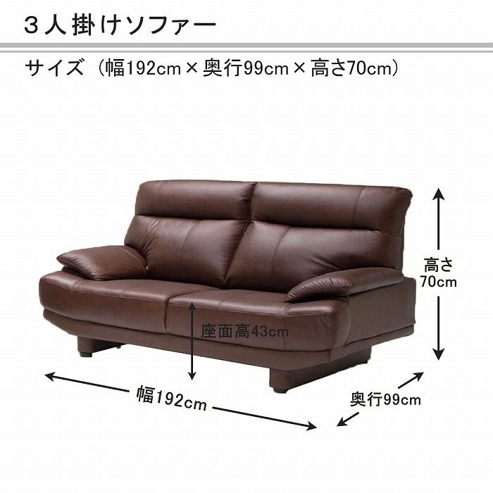 ソファ 3人掛け 3人用 高級 応接室 セミアニリン革 背脱着式 新生活