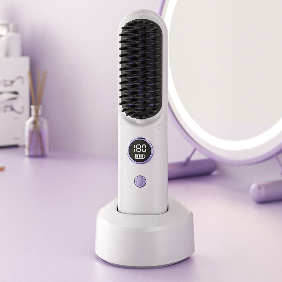 ヘアアイロン ストレートアイロン ヘアアイロンブラシ コードレス スタンド付き ヒートブラシ マイナスイオン くせ毛 うねり USB充電式 携帯用 9段階温度調整 |  | 02
