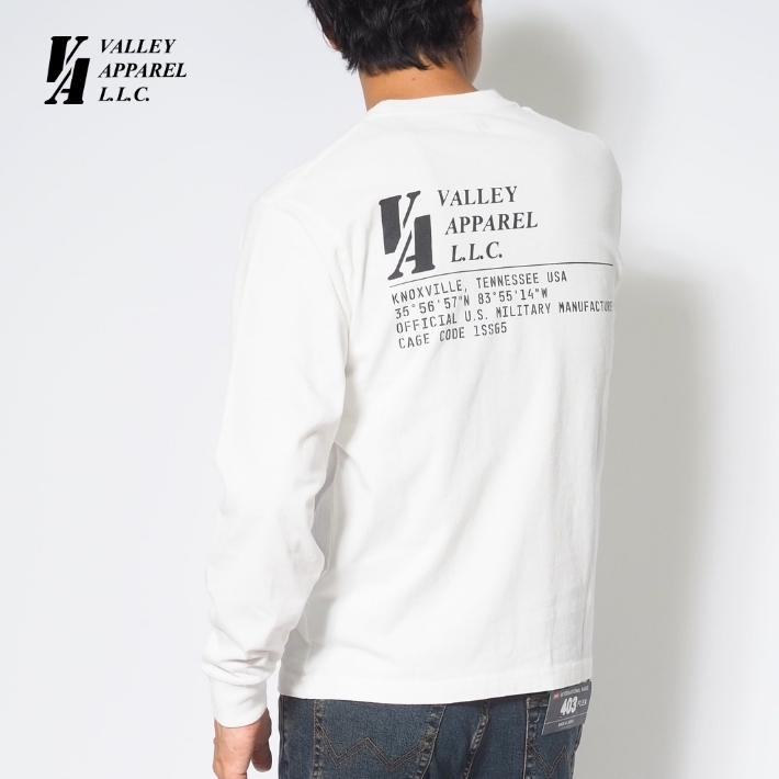 VALLEY APPAREL（バレイアパレル） ロンT 長袖 バーティカルロゴ