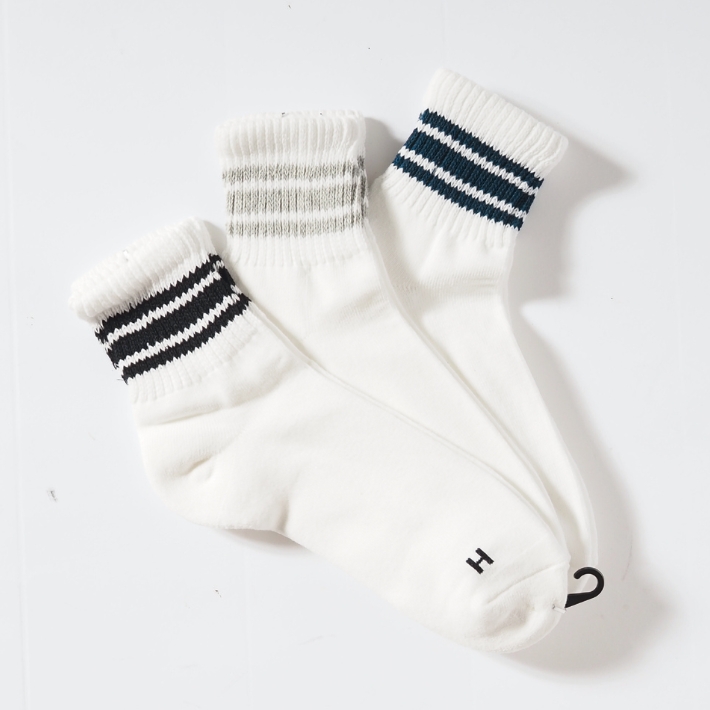 Healthknit（ヘルスニット） 靴下 クォーターソックス 3足組 3本ライン