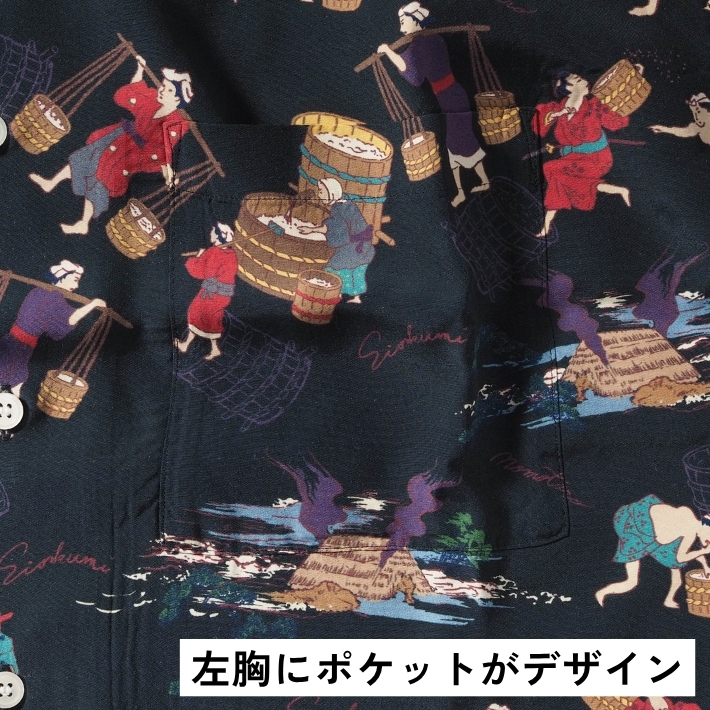 桃太郎ジーンズ（MOMOTARO JEANS） アロハシャツ 半袖 開襟 総柄 日本