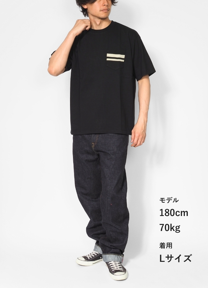 桃太郎ジーンズ（MOMOTARO JEANS） Tシャツ 半袖 ポケット 二本線 日本