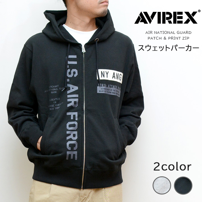 AVIREX アビレックス ZIPスウェットパーカー NY ANG 縦プリント