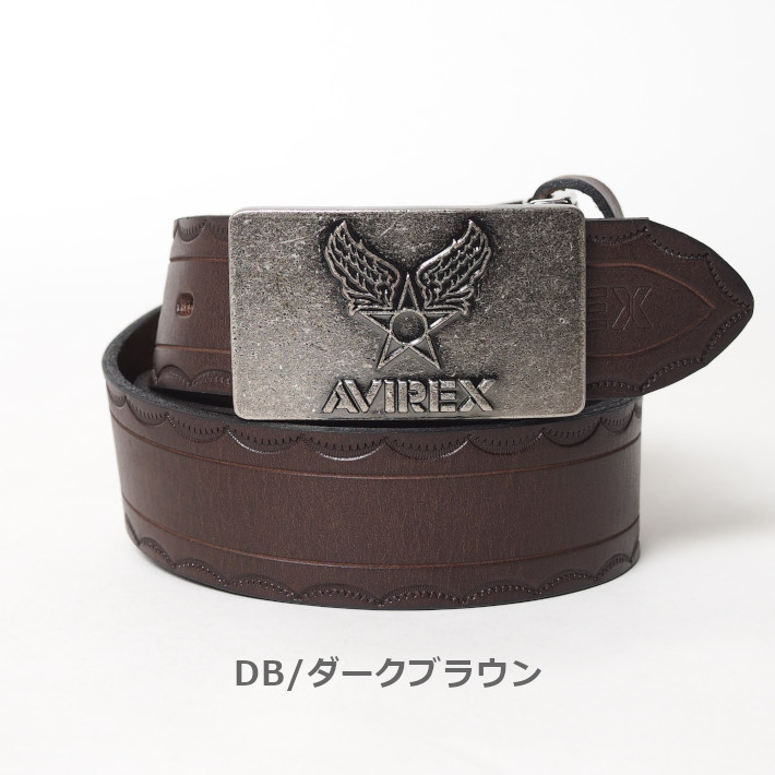 AVIREX レザーベルト 牛革 日本製 ロゴバックル (AX4203) メンズファッション ブラン...