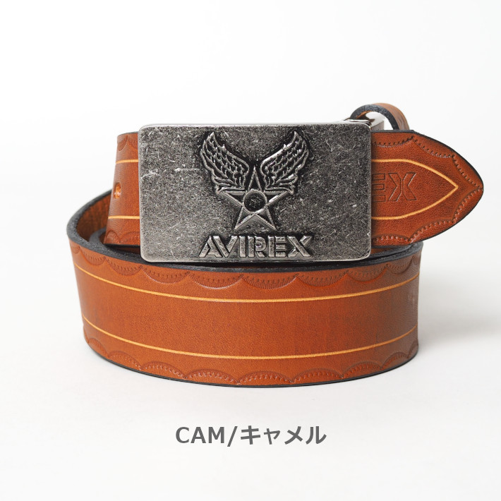 AVIREX アビレックス レザーベルト 牛革 日本製 ロゴバックル (AX4203) メンズファッ...