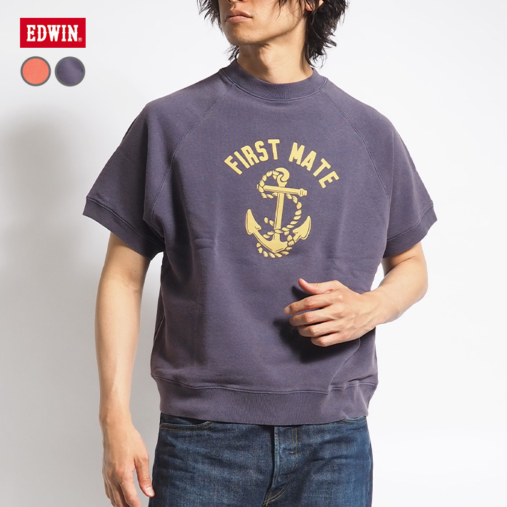 EDWIN エドウィン Tシャツ 半袖 スウェット 色落ち ひび割れ ビンテージ (ET6119) ...