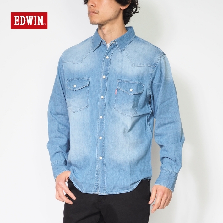 EDWIN（エドウィン） ウエスタンシャツ デニムシャツ 長袖 無地
