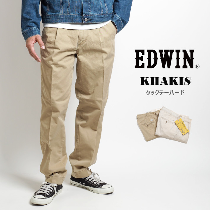 EDWIN チノパンツ KHAKIS タックテーパードチノ (K0705) メンズファッション ブラ...