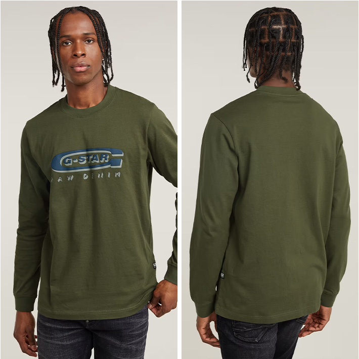 G-STAR RAW G-STAR ジースター ロンT 長袖 Gロゴ アームプリント