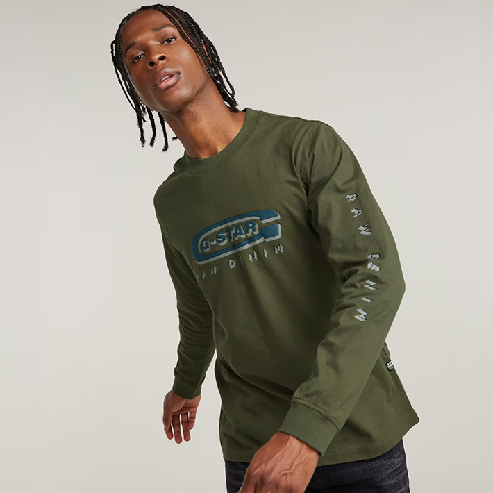 G-STAR RAW G-STAR ジースター ロンT 長袖 Gロゴ アームプリント