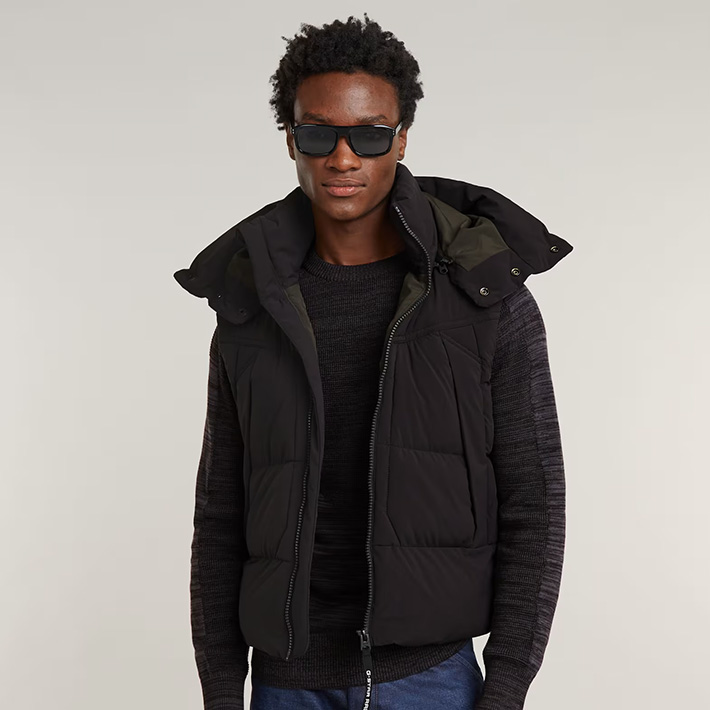 G-STAR RAW ベスト ブラック XL 定価29700円 極美品 大きめ G-STAR RAW G-STAR ジースター ベスト 中綿 フーディ 取り外し可 撥水