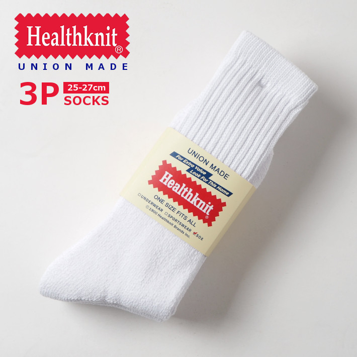 Healthknit（ヘルスニット） 靴下 クルーソックス 3足組 シンカーWHITE