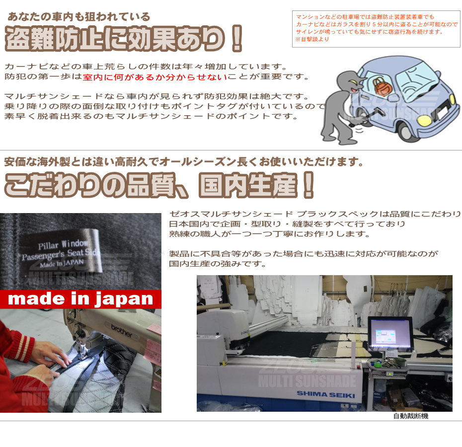 車中泊、盗難防止、マルチサンシェードブラックスペック